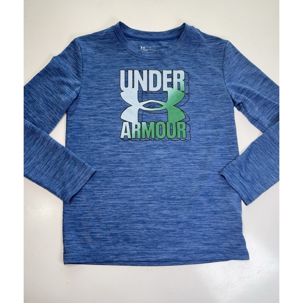 Under‎ Armour UA Boys Kids Youth Long Sleeve T-Shirt Performance Sz 7 Blue Logo